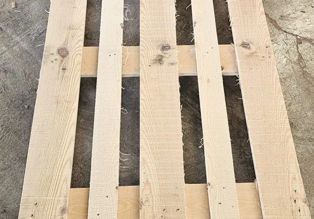 Tek bir 80x120 ahşap paletin üstten görünümü